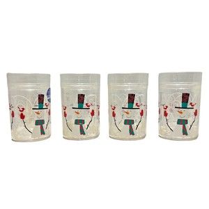Zak! Holiday Snowman Set Of 4 Plastic Glasses Double Wall 3D Snowflake/Snow 6oz‎